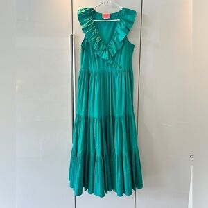 Kate Spade Poplin Ruffled Tiered Teal Maxi Dress - size 10